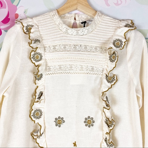 NEW ZARA Cottage Core Embroidered Boho Blouse XS - Picture 2 of 10